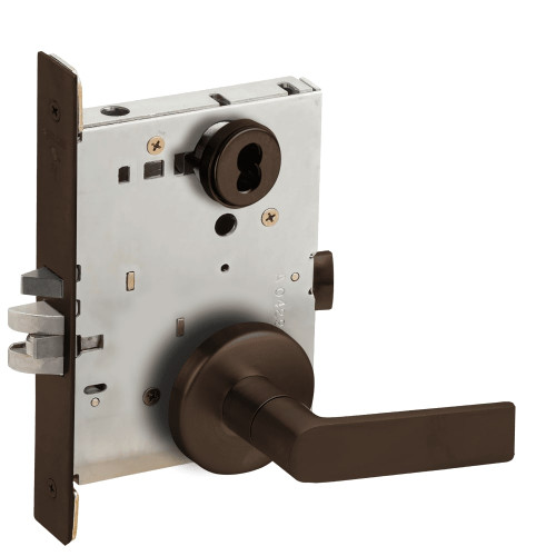 L9080J-01B-613-RX Schlage L Series Storeroom Commercial - Request to Exit Mortise Lock with 01 Cast Lever Design Prepped for FSIC in Oil Rubbed Bronze