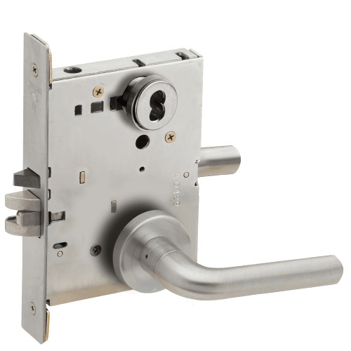 L9080J-02A-630-LX Schlage L Series Storeroom Commercial - Latchbolt Monitor Mortise Lock with 02 Cast Lever Design Prepped for FSIC in Satin Stainless Steel