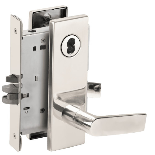 L9080J-01N-629-RX Schlage L Series Storeroom Commercial - Request to Exit Mortise Lock with 01 Cast Lever Design Prepped for FSIC in Bright Stainless Steel