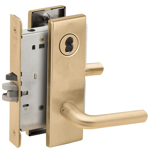 L9080J-02N-606-RX Schlage L Series Storeroom Commercial - Request to Exit Mortise Lock with 02 Cast Lever Design Prepped for FSIC in Satin Brass