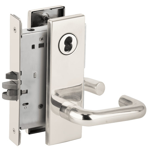 L9080J-03N-625-RX Schlage L Series Storeroom Commercial - Request to Exit Mortise Lock with 03 Cast Lever Design Prepped for FSIC in Bright Chrome