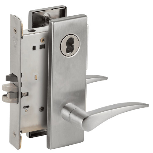 L9080J-12N-626-LH-RX Schlage L Series Storeroom Commercial - Request to Exit Mortise Lock with 12 Cast Lever Design Prepped for FSIC in Satin Chrome