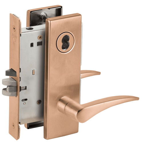 L9080J-12N-612-RH-RX Schlage L Series Storeroom Commercial - Request to Exit Mortise Lock with 12 Cast Lever Design Prepped for FSIC in Satin Bronze