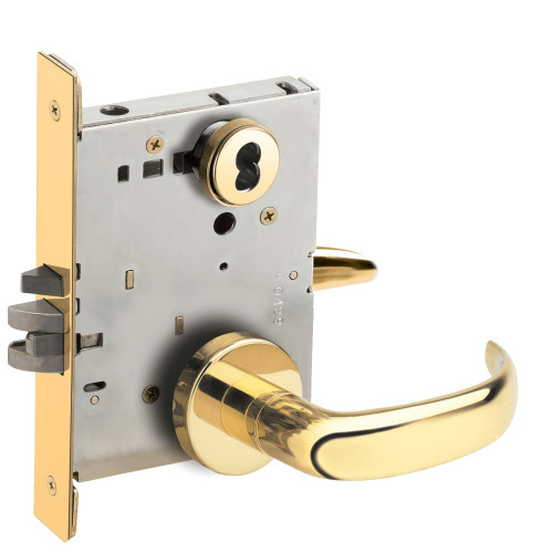 L9080J-17A-605-LX Schlage L Series Storeroom Commercial - Latchbolt Monitor Mortise Lock with 17 Cast Lever Design Prepped for FSIC in Bright Brass