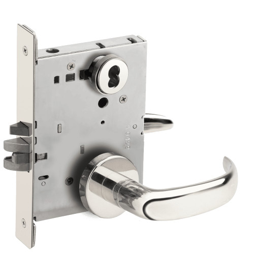 L9080J-17A-629-LX Schlage L Series Storeroom Commercial - Latchbolt Monitor Mortise Lock with 17 Cast Lever Design Prepped for FSIC in Bright Stainless Steel