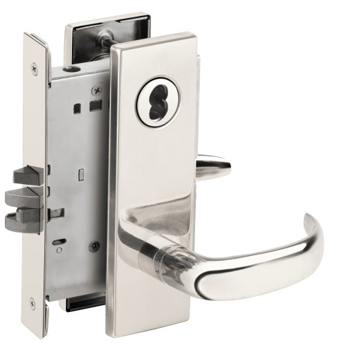 L9080J-17N-629-LX Schlage L Series Storeroom Commercial - Latchbolt Monitor Mortise Lock with 17 Cast Lever Design Prepped for FSIC in Bright Stainless Steel