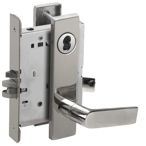 L9080J-01L-625-LX Schlage L Series Storeroom Commercial - Latchbolt Monitor Mortise Lock with 01 Cast Lever Design Prepped for FSIC in Bright Chrome