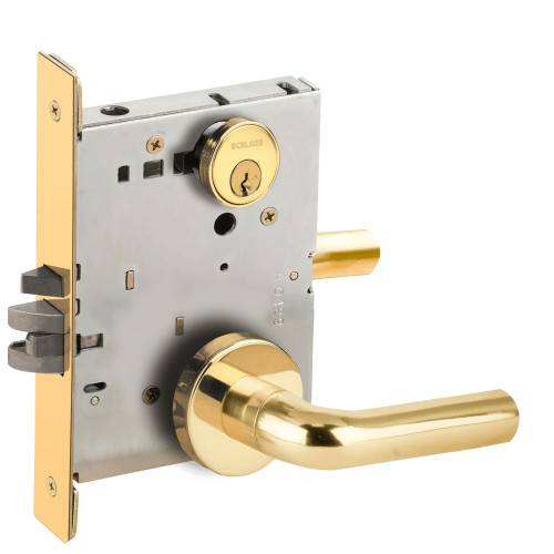 L9070P-02A-605-RX Schlage L Series Classroom Commercial - Request to Exit Mortise Lock with 02 Cast Lever Design in Bright Brass