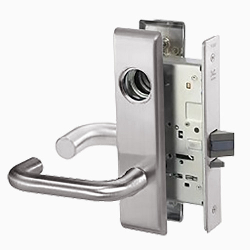 CRCN8823FL-630-SFICLC Yale 8800FL Series Single Cylinder with Deadbolt Mortise Storeroom Lock with Indicator with Carmel Lever Lock Prepped SFIC in Satin Stainless Steel