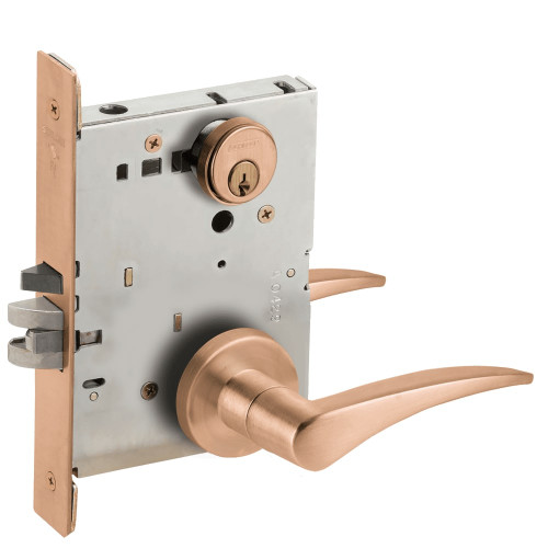 L9070P-12A-612-RH-RX Schlage L Series Classroom Commercial - Request to Exit Mortise Lock with 12 Cast Lever Design in Satin Bronze
