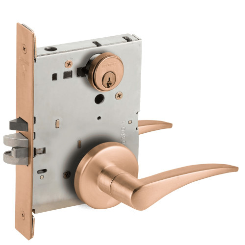 L9070P-12B-612-RH-RX Schlage L Series Classroom Commercial - Request to Exit Mortise Lock with 12 Cast Lever Design in Satin Bronze