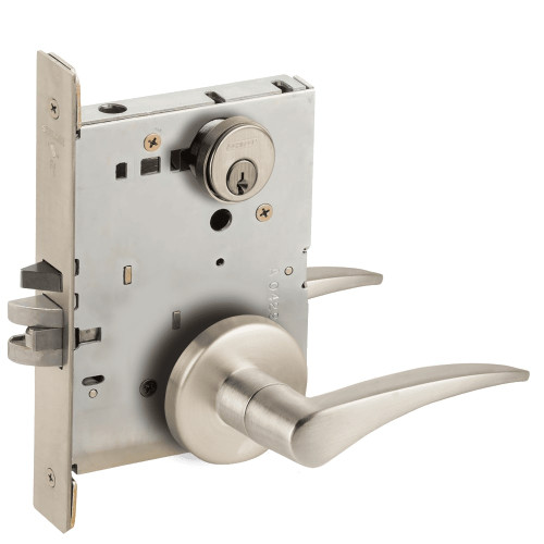 L9070P-12B-619-RH-RX Schlage L Series Classroom Commercial - Request to Exit Mortise Lock with 12 Cast Lever Design in Satin Nickel