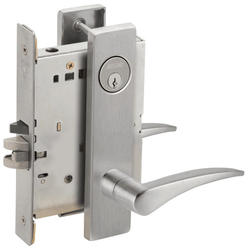 L9070P-12L-626-LH Schlage L Series Classroom Commercial - Request to Exit Mortise Lock with 12 Cast Lever Design in Satin Chrome