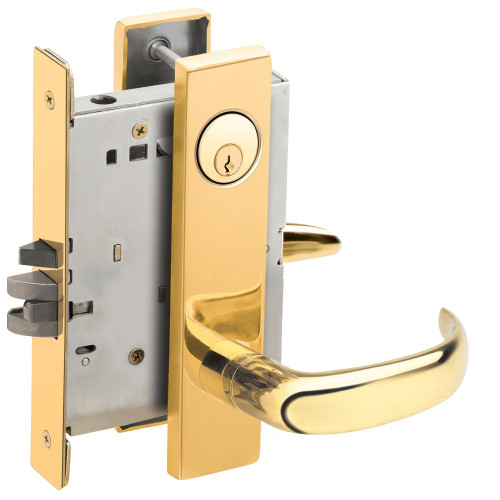 L9070P-17L-605 Schlage L Series Classroom Commercial - Request to Exit Mortise Lock with 17 Cast Lever Design in Bright Brass