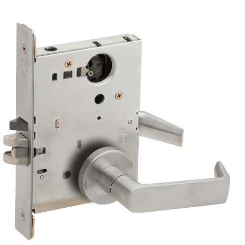 L9070L-06A-630-RX Schlage L Series Less Cylinder Classroom Commercial - Request to Exit Mortise Lock with 06 Cast Lever Design in Satin Stainless Steel