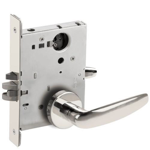L9070L-07A-629-LX Schlage L Series Less Cylinder Classroom Commercial - Latchbolt Monitor Mortise Lock with 07 Cast Lever Design in Bright Stainless Steel