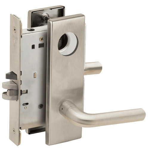 L9070L-02N-619-RX Schlage L Series Less Cylinder Classroom Commercial - Request to Exit Mortise Lock with 02 Cast Lever Design in Satin Nickel