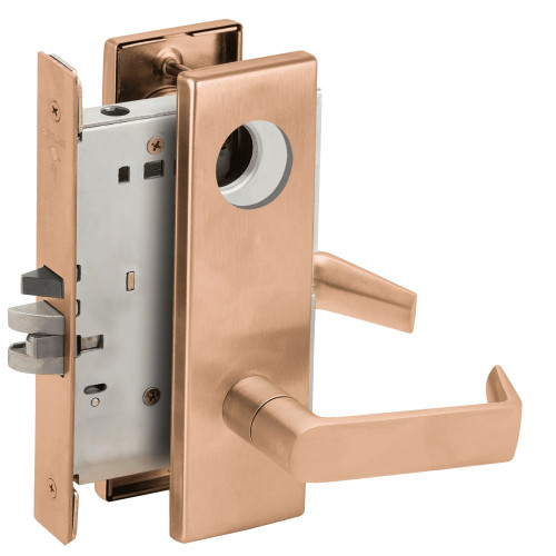 L9070L-06N-612-RX Schlage L Series Less Cylinder Classroom Commercial - Request to Exit Mortise Lock with 06 Cast Lever Design in Satin Bronze