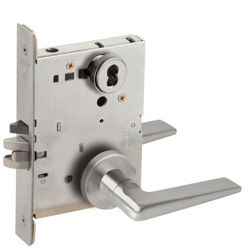 L9070J-05A-626-LX Schlage L Series Classroom Commercial - Latchbolt Monitor Mortise Lock with 05 Cast Lever Design Prepped for FSIC in Satin Chrome