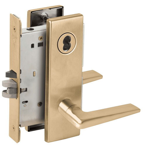 L9070J-05N-606-RX Schlage L Series Classroom Commercial - Request to Exit Mortise Lock with 05 Cast Lever Design Prepped for FSIC in Satin Brass