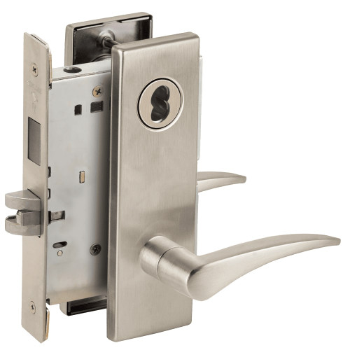 L9070J-12N-619-RH-RX Schlage L Series Classroom Commercial - Request to Exit Mortise Lock with 12 Cast Lever Design Prepped for FSIC in Satin Nickel