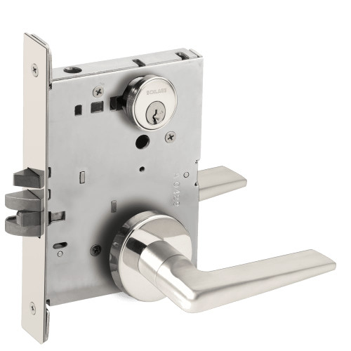 L9076P-05A-625 Schlage L Series Classroom Holdback Mortise Lock with 05 Cast Lever Design in Bright Chrome