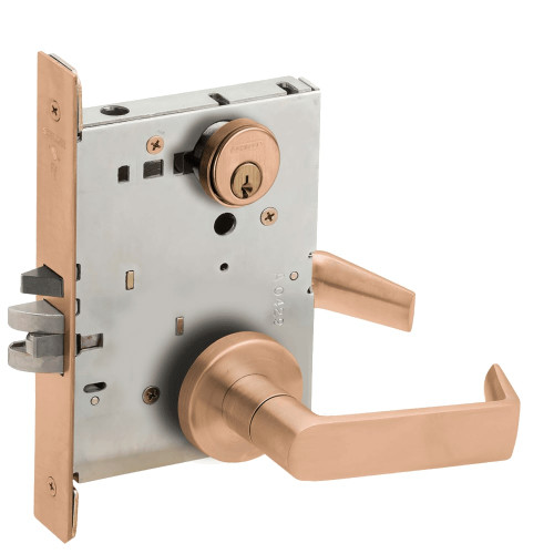 L9076P-06A-612 Schlage L Series Classroom Holdback Mortise Lock with 06 Cast Lever Design in Satin Bronze