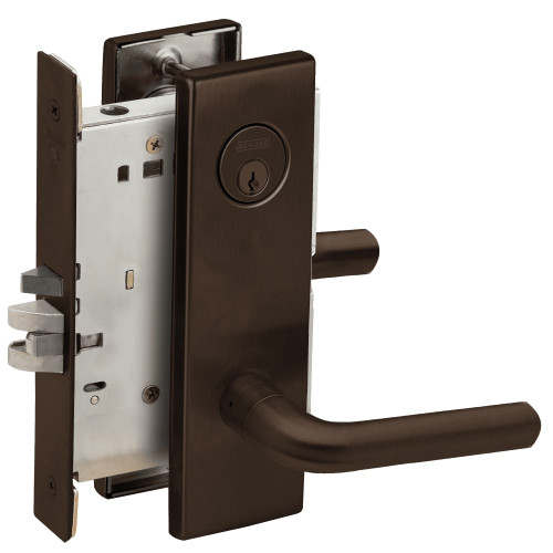 L9076P-02N-613 Schlage L Series Classroom Holdback Mortise Lock with 02 Cast Lever Design in Oil Rubbed Bronze