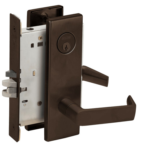 L9076P-06N-613 Schlage L Series Classroom Holdback Mortise Lock with 06 Cast Lever Design in Oil Rubbed Bronze