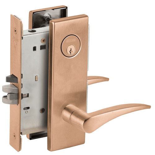 L9076P-12N-612-RH Schlage L Series Classroom Holdback Mortise Lock with 12 Cast Lever Design in Satin Bronze
