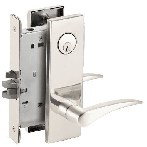 L9076P-12N-629-RH Schlage L Series Classroom Holdback Mortise Lock with 12 Cast Lever Design in Bright Stainless Steel