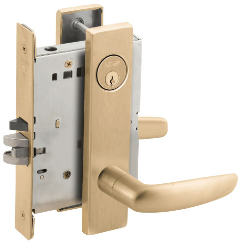 L9076P-07L-606 Schlage L Series Classroom Holdback Mortise Lock with 07 Cast Lever Design in Satin Brass