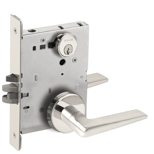 L9076P-05B-629-RX Schlage L Series Classroom Holdback - Request to Exit Mortise Lock with 05 Cast Lever Design in Bright Stainless Steel