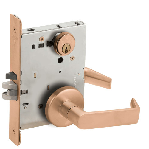 L9076P-06B-612-LX Schlage L Series Classroom Holdback - Latchbolt Monitor Mortise Lock with 06 Cast Lever Design in Satin Bronze