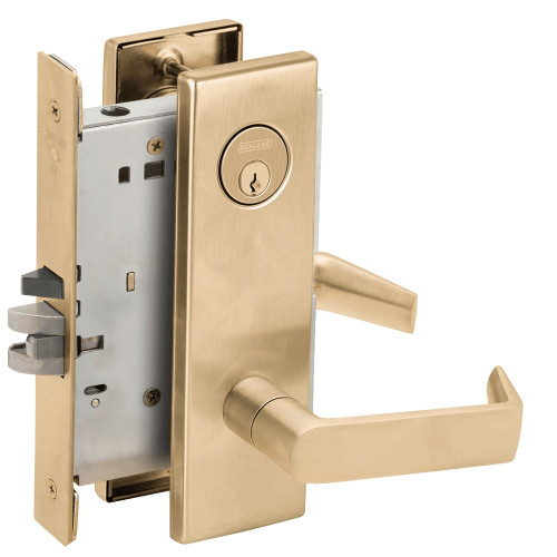 L9076P-06N-606 Schlage L Series Classroom Holdback - Request to Exit Mortise Lock with 06 Cast Lever Design in Satin Brass