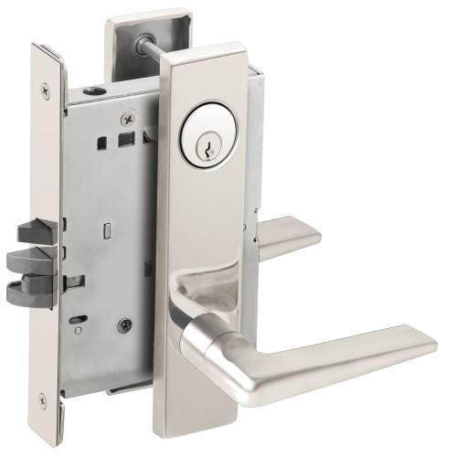 L9076P-05L-629 Schlage L Series Classroom Holdback - Latchbolt Monitor Mortise Lock with 05 Cast Lever Design in Bright Stainless Steel