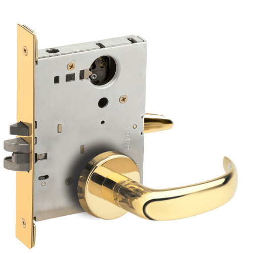 L9076L-17B-605-RX Schlage L Series Less Cylinder Classroom Holdback - Request to Exit Mortise Lock with 17 Cast Lever Design in Bright Brass