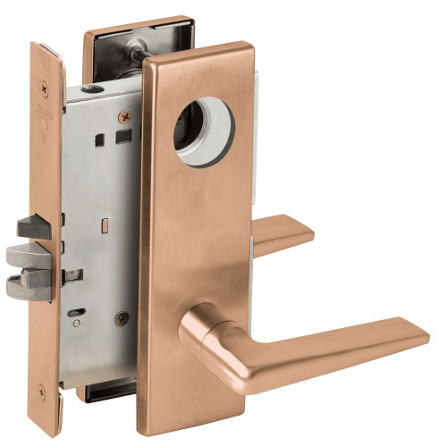 L9076L-05N-612-RX Schlage L Series Less Cylinder Classroom Holdback - Request to Exit Mortise Lock with 05 Cast Lever Design in Satin Bronze