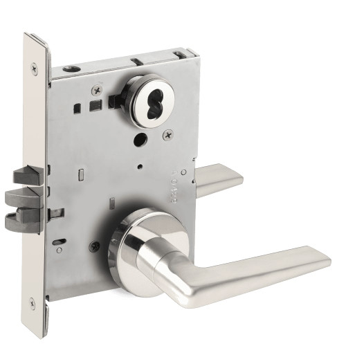 L9076J-05A-629-RX Schlage L Series Classroom Holdback - Request to Exit Mortise Lock with 05 Cast Lever Design Prepped for FSIC in Bright Stainless Steel