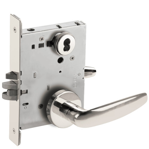 L9076J-07A-629-RX Schlage L Series Classroom Holdback - Request to Exit Mortise Lock with 07 Cast Lever Design Prepped for FSIC in Bright Stainless Steel