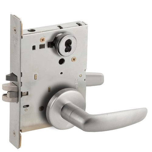 L9076J-07B-630-RX Schlage L Series Classroom Holdback - Request to Exit Mortise Lock with 07 Cast Lever Design Prepped for FSIC in Satin Stainless Steel