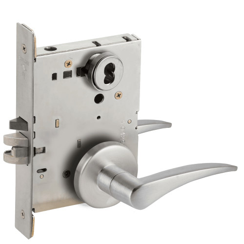 L9076J-12B-626-RH-RX Schlage L Series Classroom Holdback - Request to Exit Mortise Lock with 12 Cast Lever Design Prepped for FSIC in Satin Chrome