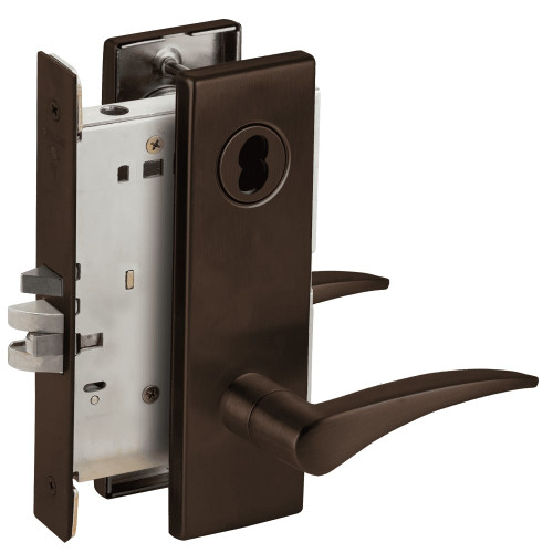 L9076J-12N-613-LH-RX Schlage L Series Classroom Holdback - Request to Exit Mortise Lock with 12 Cast Lever Design Prepped for FSIC in Oil Rubbed Bronze