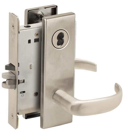 L9076J-17N-619-LX Schlage L Series Classroom Holdback - Latchbolt Monitor Mortise Lock with 17 Cast Lever Design Prepped for FSIC in Satin Nickel