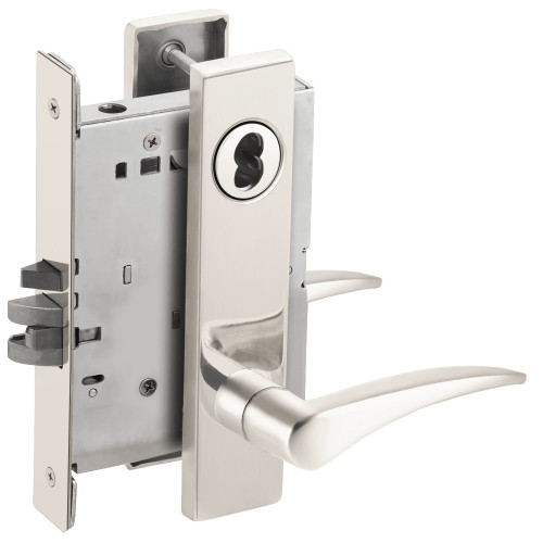 L9076J-12L-625-RH-RX Schlage L Series Classroom Holdback - Request to Exit Mortise Lock with 12 Cast Lever Design Prepped for FSIC in Bright Chrome