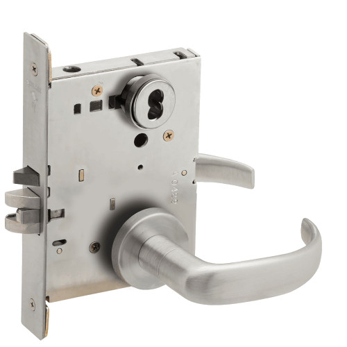 L9076B-17A-630 Schlage L Series Classroom Holdback Mortise Lock with 17 Cast Lever Design Prepped for SFIC in Satin Stainless Steel