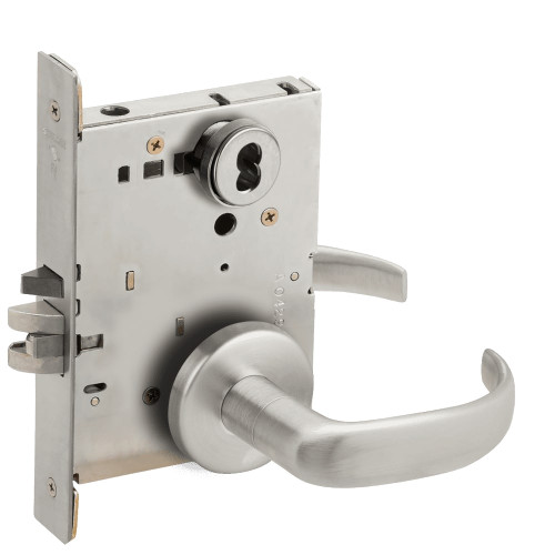 L9076B-17B-630 Schlage L Series Classroom Holdback Mortise Lock with 17 Cast Lever Design Prepped for SFIC in Satin Stainless Steel