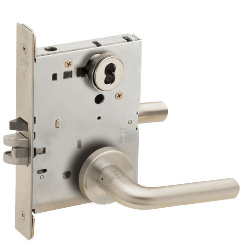 L9076B-02A-619-RX Schlage L Series Classroom Holdback - Request to Exit Mortise Lock with 02 Cast Lever Design Prepped for SFIC in Satin Nickel