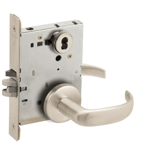 L9076B-17B-619-LX Schlage L Series Classroom Holdback - Latchbolt Monitor Mortise Lock with 17 Cast Lever Design Prepped for SFIC in Satin Nickel