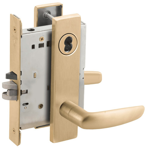 L9076B-07L-606-RX Schlage L Series Classroom Holdback - Request to Exit Mortise Lock with 07 Cast Lever Design Prepped for SFIC in Satin Brass